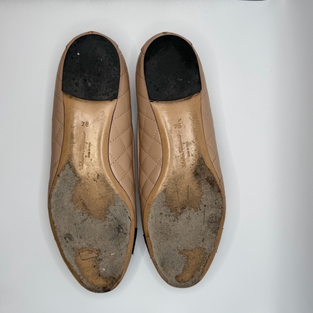 Salvatore Ferragamo Varina Q Quilted Ballet Flats Black Nude Size 9C - Picture 4 of 10